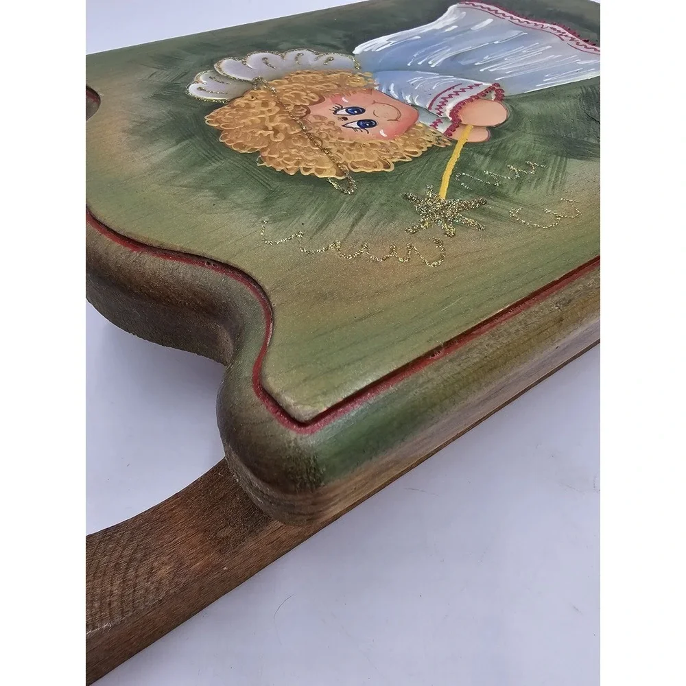 Wood Hand Painted Sled Sleigh Blonde Angel Girl Wall Hanging Christmas Decor